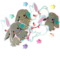 キラキラシール/白うさぎとタレ耳うさぎ/ホログラム/ステッカー/ウサギ