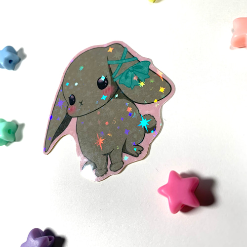 キラキラシール/白うさぎとタレ耳うさぎ/ホログラム/ステッカー/ウサギ