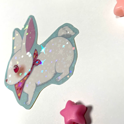 キラキラシール/白うさぎとタレ耳うさぎ/ホログラム/ステッカー/ウサギ