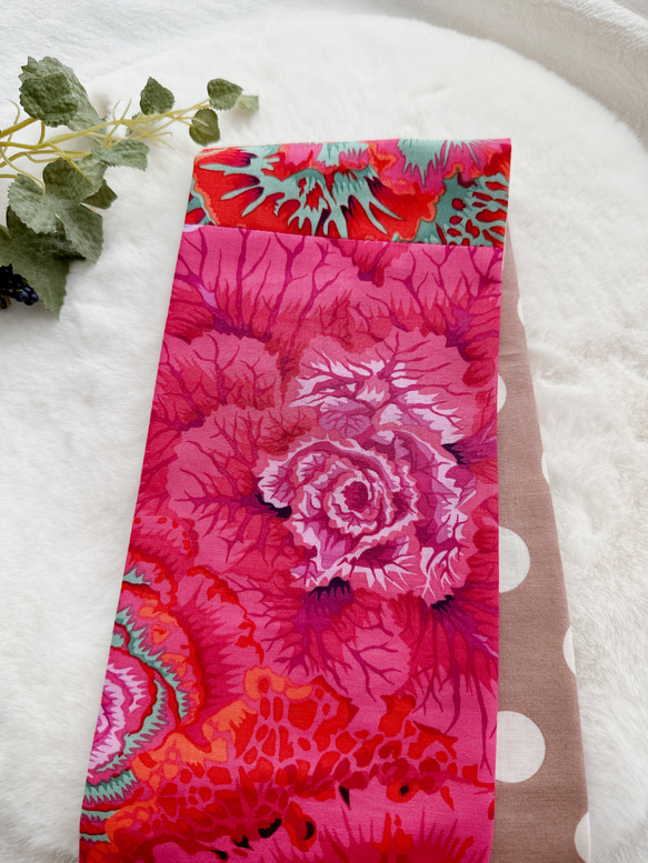 かんたん半衿　リバーシブル　南国の花ピンク×大きめドット 5枚目の画像