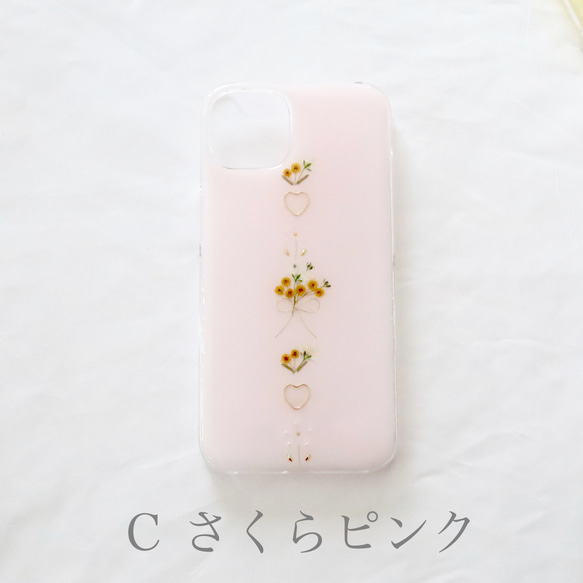 ふんわりミモザとかすみ草❁⃘*.ﾟ押し花スマホケース  全機種 iPhone14 Android クリア ドライフラワー 7枚目の画像