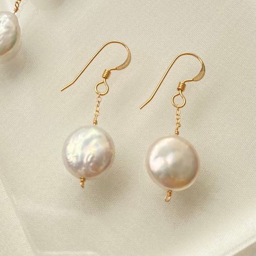 一粒淡水パールコインピアス/イヤリング ゴールド（14KGF） ピアス 