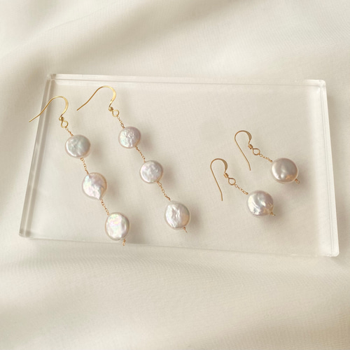一粒淡水パールコインピアス/イヤリング ゴールド（14KGF