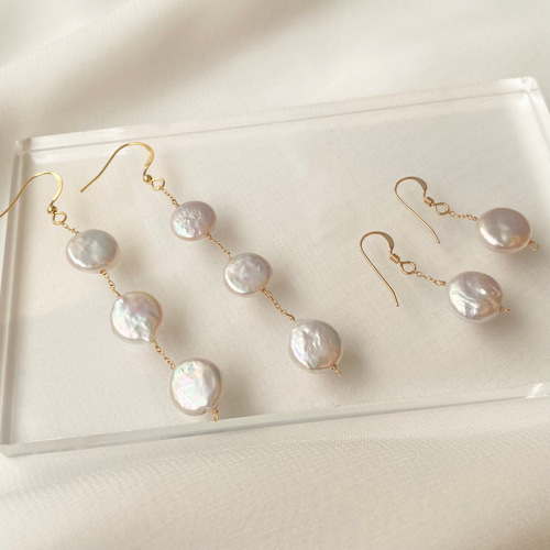 (184)パール　一粒　シンプル　ゴールド　ハンドメイドピアス　イヤリング 一粒淡水パールコインピアス/イヤリング ゴールド（14KGF