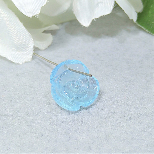 高品質 アクアマリン 薔薇（バラ）彫刻 穴あり 誕生石 天然石