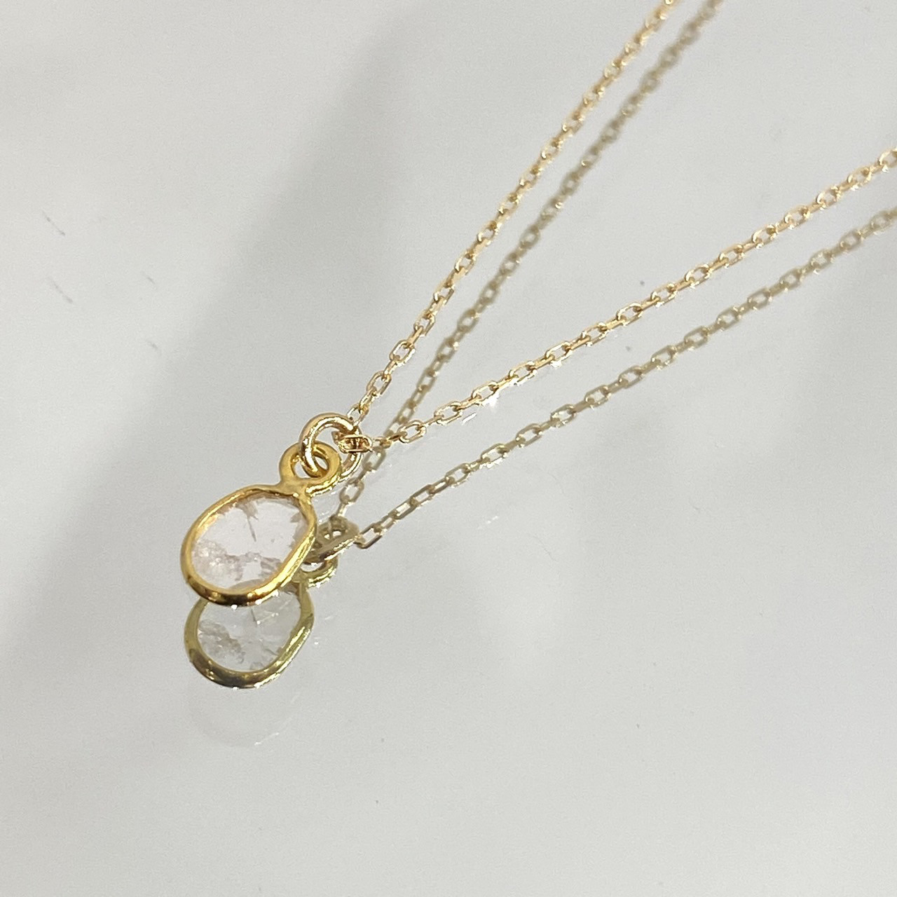 【K18 GOLD】18金 スライスダイヤモンド ペンダント40cm 18KN3(4月誕生石）MADE IN JAPAN