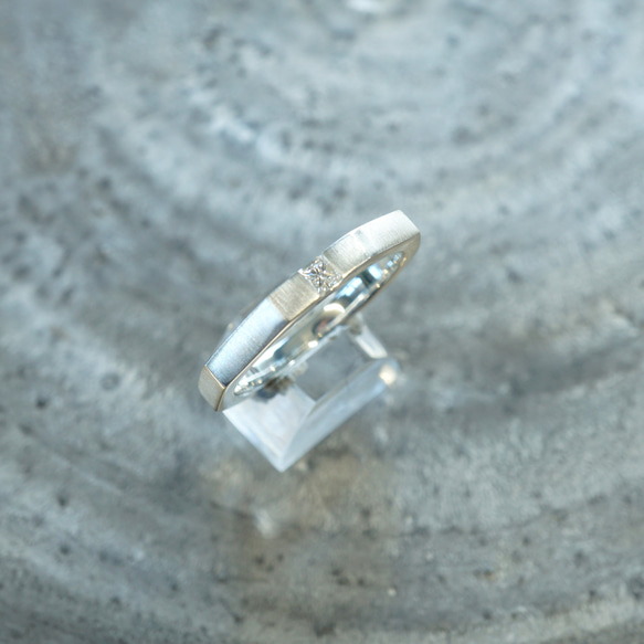 【受注製作】PT950　2mmプリンセスカットダイヤモンド・KAKUKAKUリング 9枚目の画像