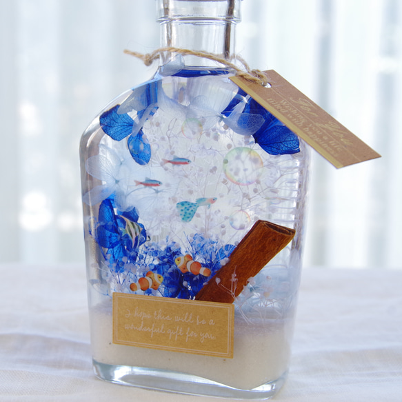 【作りたて！再販】blue drop　深いシャボンの海の底　虹色シャボンとホワイト＆ブルーが神秘的で美しい海のボトル！ 14枚目の画像