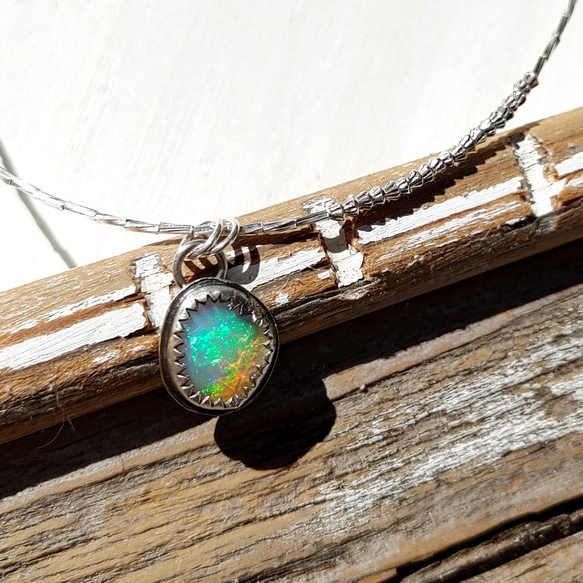 Rainbow tear necklace All silver925 宝石質エチオピアンプレシャスオパール ネックレス・ペンダント maya