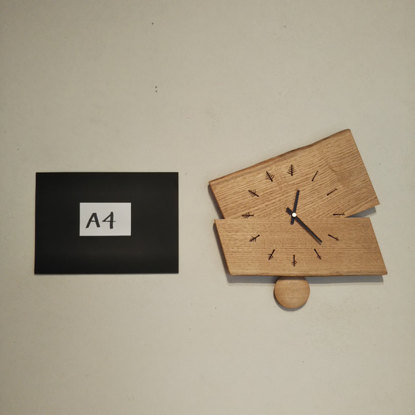 壁掛け振り子時計　【ギフト対応･名入れ可】　～クリ材･２枚合わせ･横型･枝文字～ 7枚目の画像