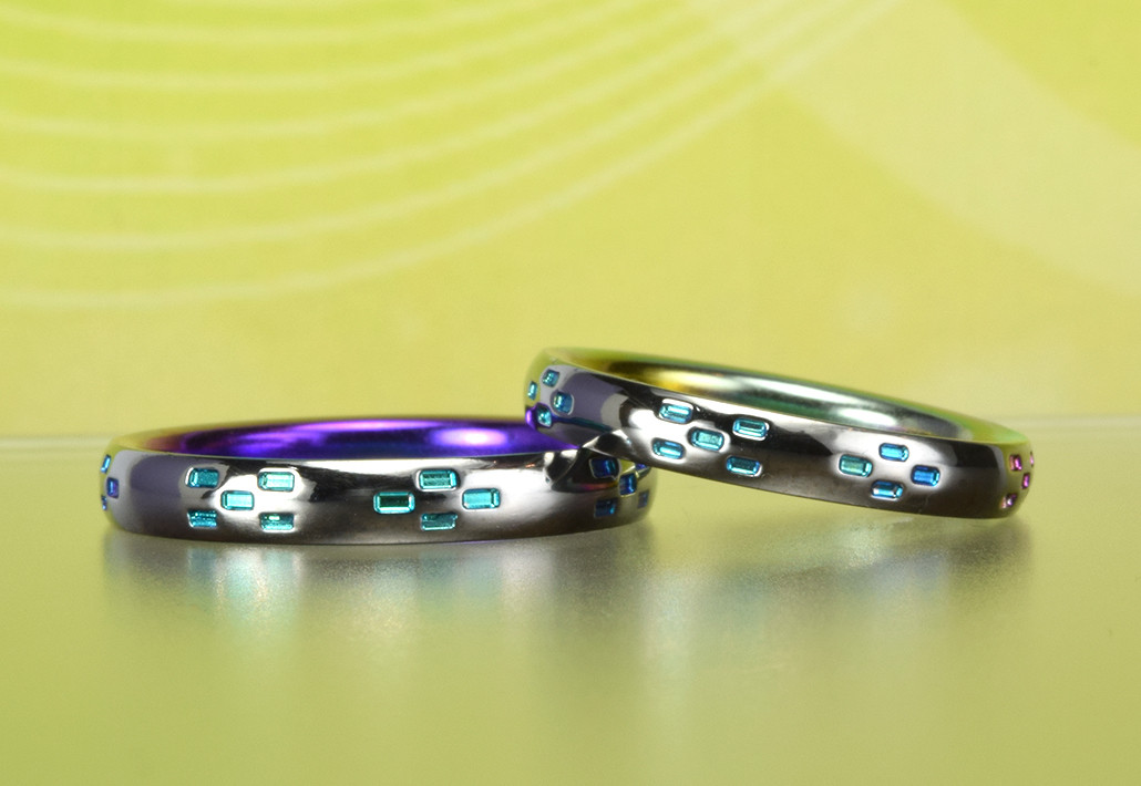 新作 ミンサー＜四神＞～絆を表す沖縄のミンサー文様を四方に配置したお守り結婚指輪　MG-061