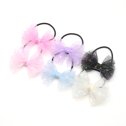 ハンドメイド☆ベビー＆キッズリボンヘアゴム☆紫☆ハート☆ふわふわ