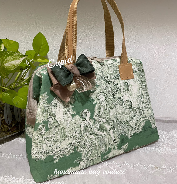 フランス生地トワルドジュイ柄（パストラル・グリーン）を使った軽量