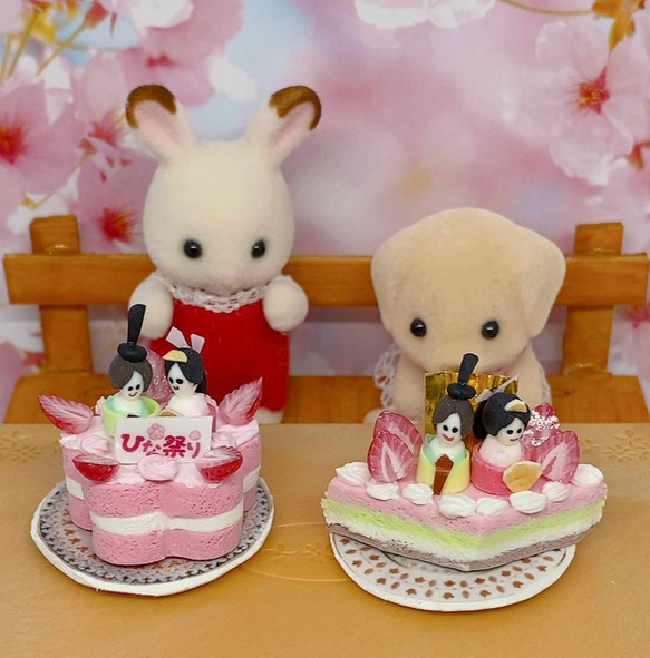 ひな祭り　桃の花おひな様ケーキ　ミニチュアケーキ 6枚目の画像