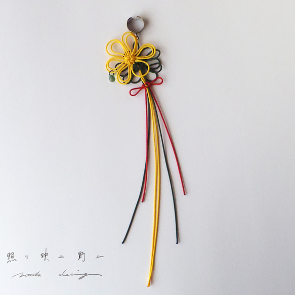 Katappo 耳環“Shuriei Yuno Ni”（黃色 x 深綠色 x 朱紅色） 第3張的照片