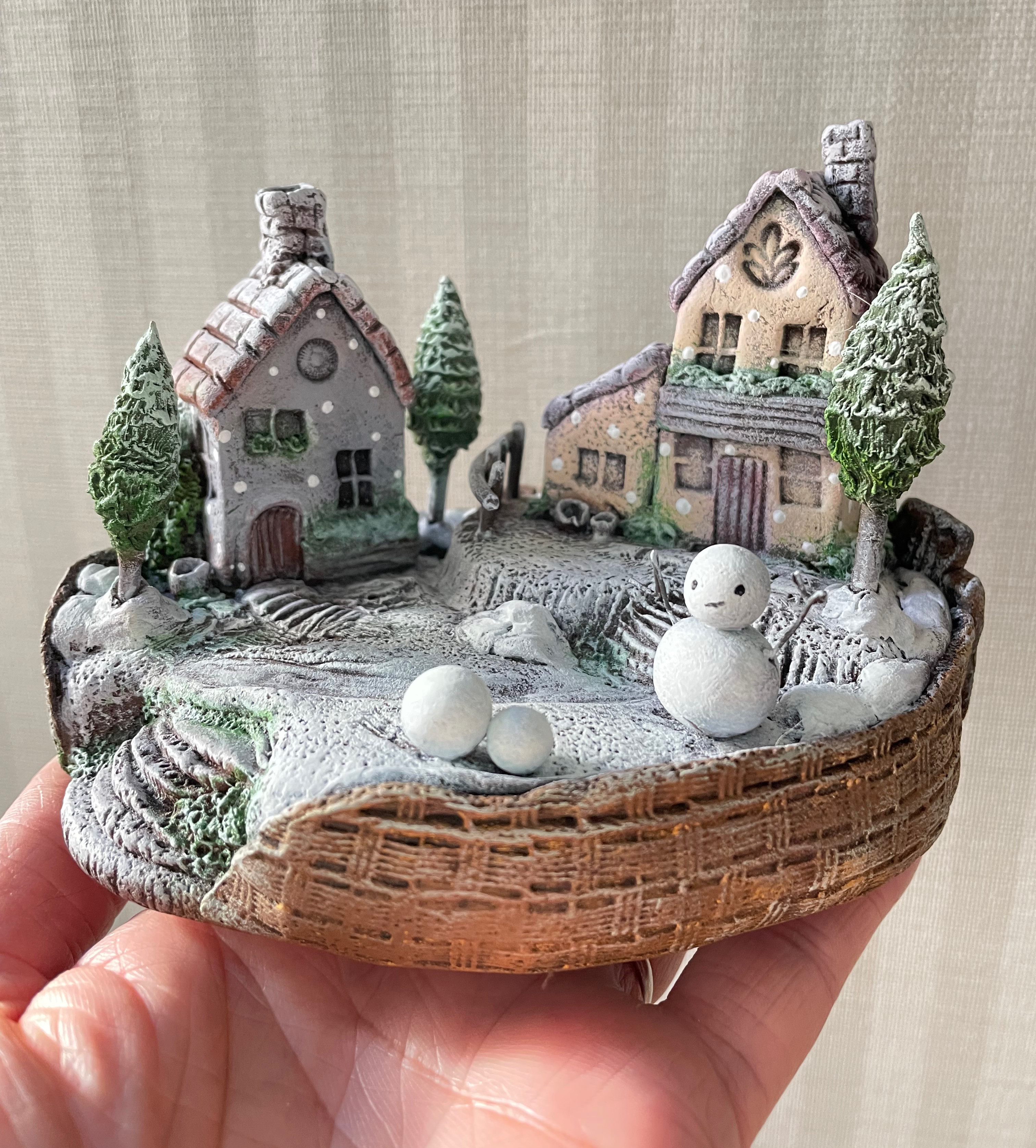 冬の雪降るミニチュアハウス 立体・オブジェ 星屑claystore 通販 冬の雪降るミニチュアハウス 立体・オブジェ 星屑claystore 通販