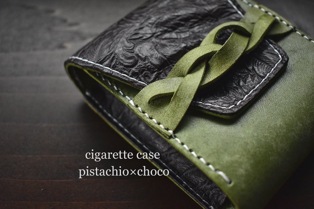 イタリア産レザーと花柄レザーのシガレットケース リップケース TYPE-B