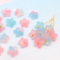 オリジナル変色素材★桜のパーツ　アセテート　ピンク×ブルー→トマトレッド×グリーン 2枚目の画像