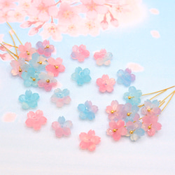 オリジナル変色素材★桜のパーツ　アセテート　ピンク×ブルー→トマトレッド×グリーン 5枚目の画像
