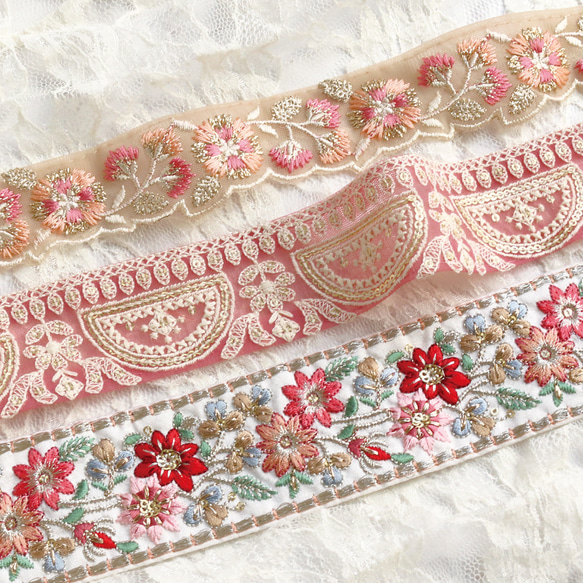 インド刺繍リボン 1.5m ] 781 【 幅：2.5cm 】 インド刺繍リボン ブラック 布地