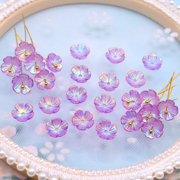 新作★変色するお花の樹脂パーツ　桜　コスモス　オーロラピンク×オーロラパープル 20枚目の画像