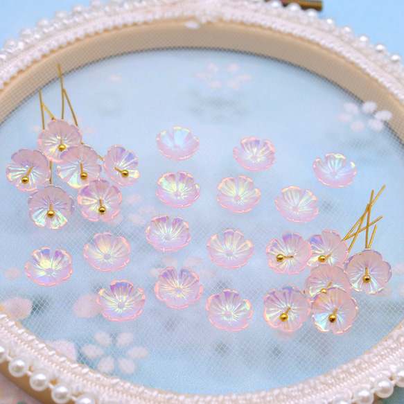 新作★変色するお花の樹脂パーツ　桜　コスモス　オーロラピンク×オーロラパープル 14枚目の画像