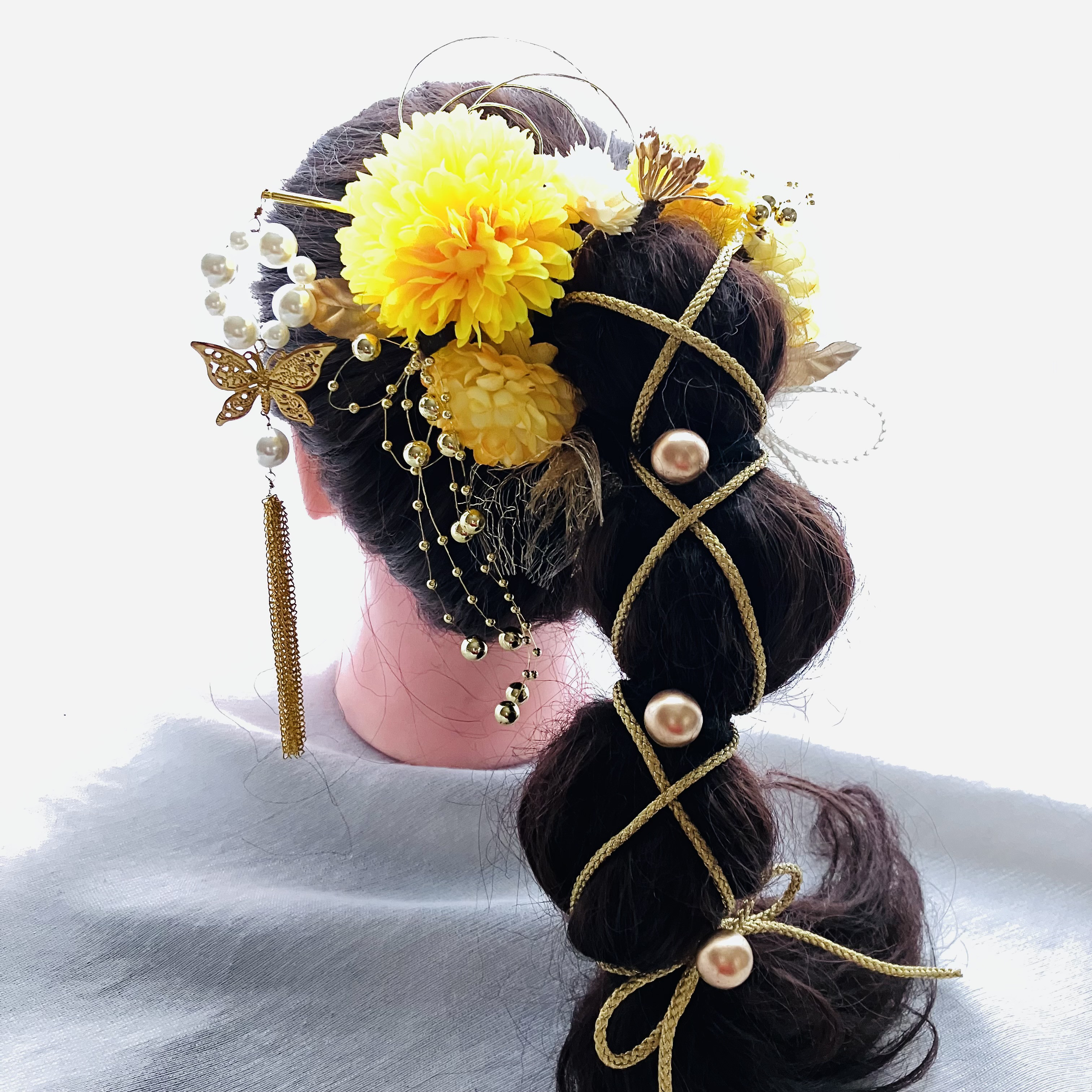 揺れるパール簪【卒業式髪飾り】【結婚式髪飾り】【成人式髪飾り】【ウェディング】簪　水引　金箔　振袖　袴　チュール　成人式