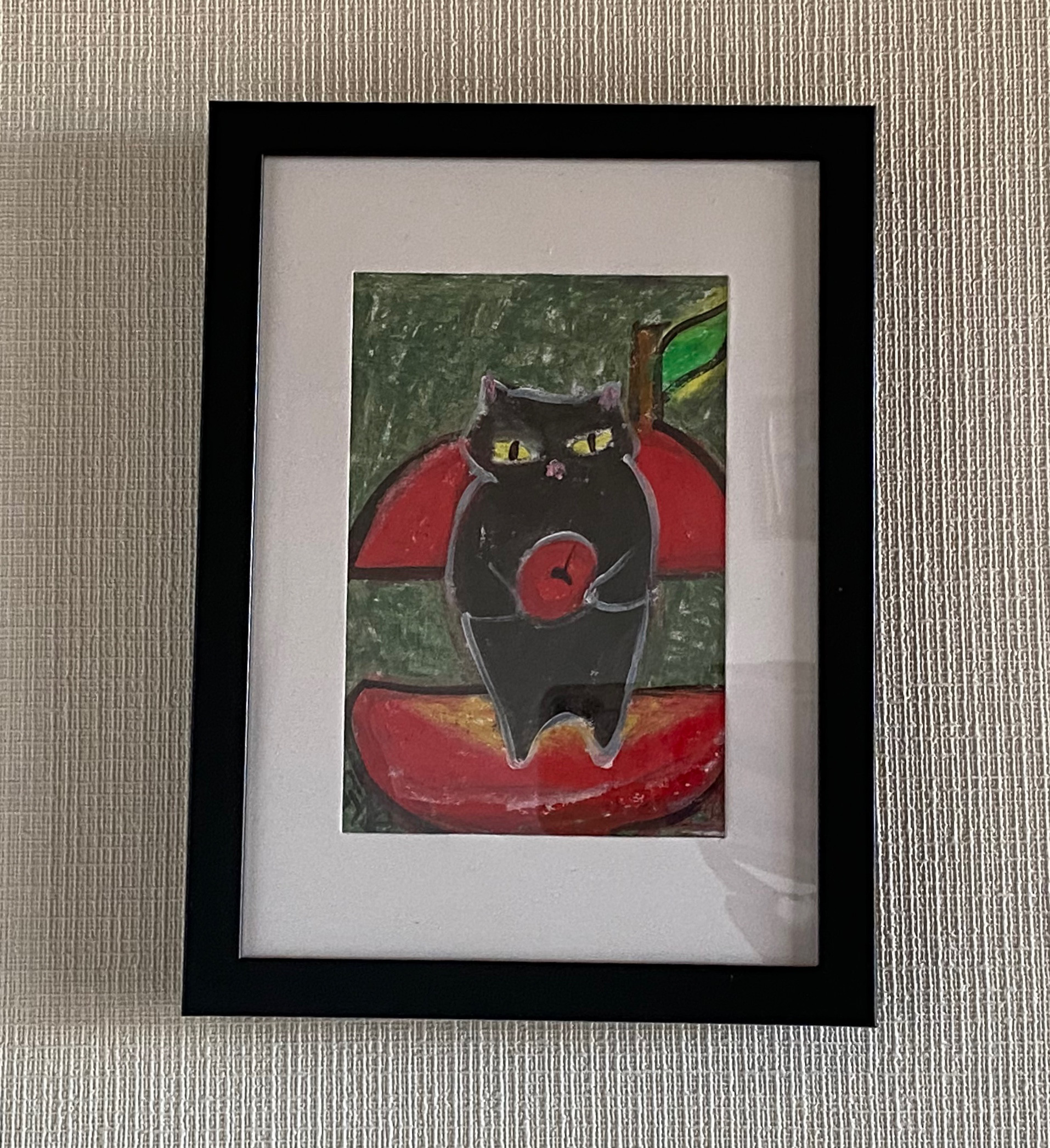 (ご依頼作品)鯛焼きを咥えた猫　油絵　原画　ミニ絵画　オリジナル　手描き