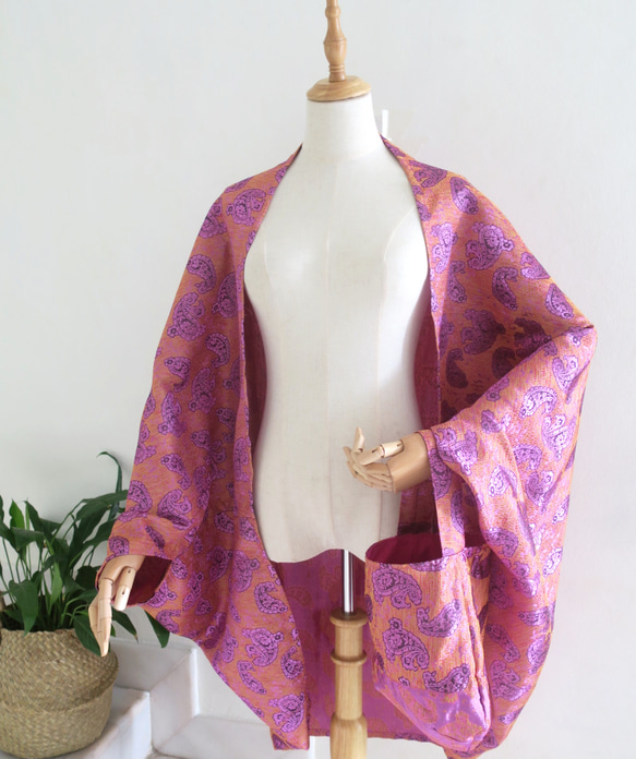 春色・羽織ものとバッグのセット・桜色（インド布）（シンガポールから送料無料） 3枚目の画像
