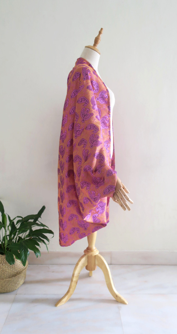 春色・羽織ものとバッグのセット・桜色（インド布）（シンガポールから送料無料） 7枚目の画像