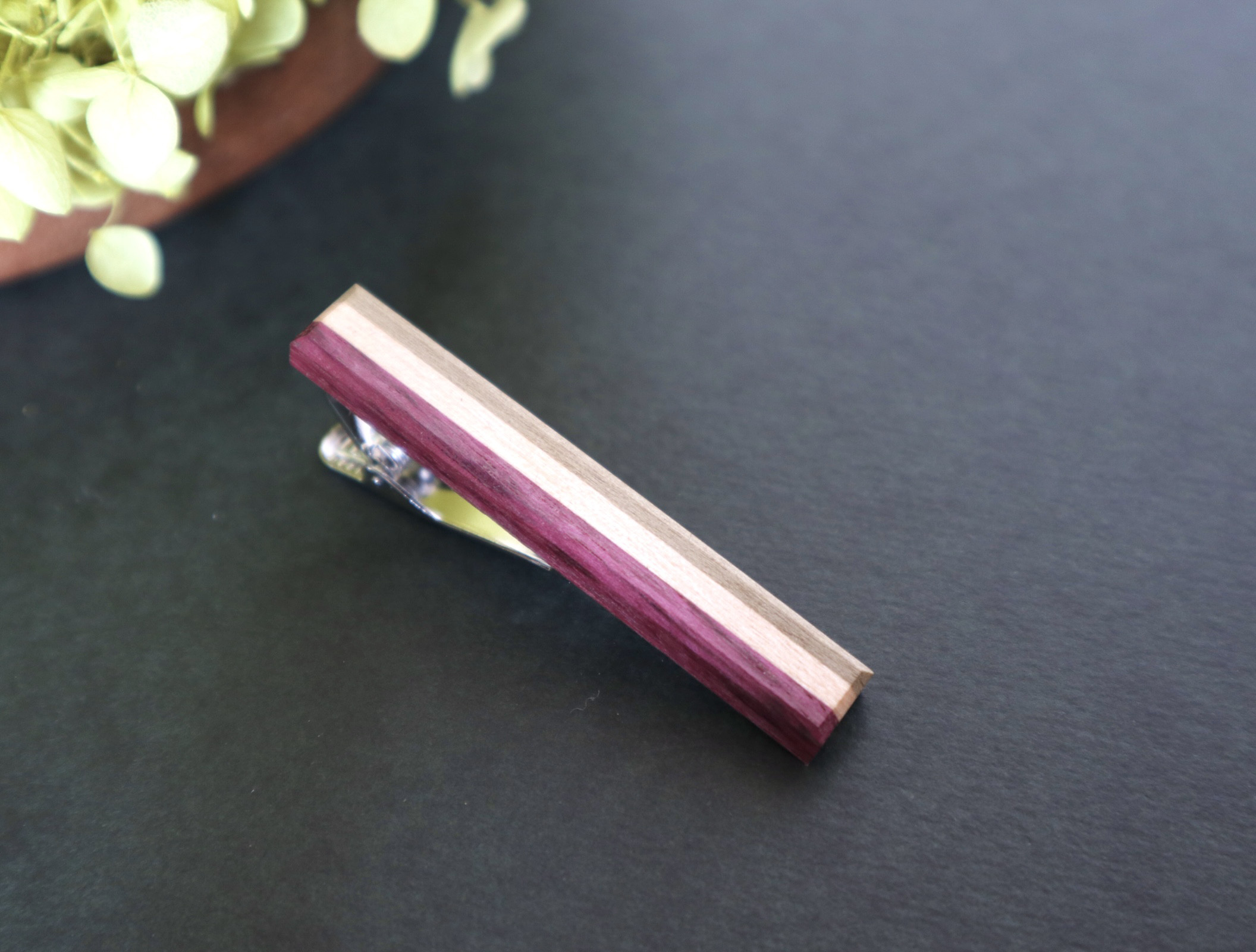 木製ネクタイピン【朴×メープル×パープルハート】