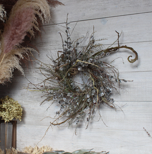 wreath [willow]　やなぎのリース　　　ドライフラワー　猫柳　雪柳 7枚目の画像