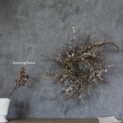 wreath [willow]　やなぎのリース　　　ドライフラワー　猫柳　雪柳 2枚目の画像