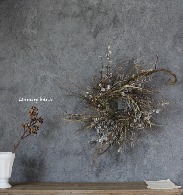 wreath [willow]　やなぎのリース　　　ドライフラワー　猫柳　雪柳 2枚目の画像