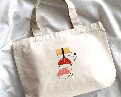 トートバッグ　ハンドメイド　猫ちゃん刺繍　お寿司　リバーシブル 74a19751410adf7d17798d3a0490cc