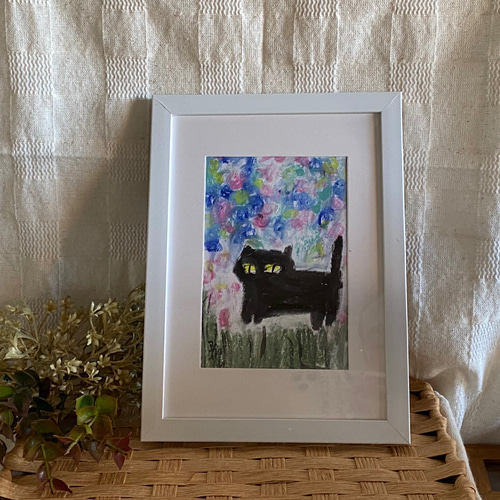 絵画。原画【黒猫と美しい花海の奇妙な出会い】 絵画 アカザ麦 通販
