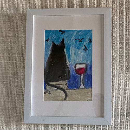 原画#3920 ヨーロッパ　カフェ　黒猫　水彩画　ドローイング　アート　イラスト 原画#3920 ヨーロッパ カフェ 黒猫 水彩画 ドローイング アート