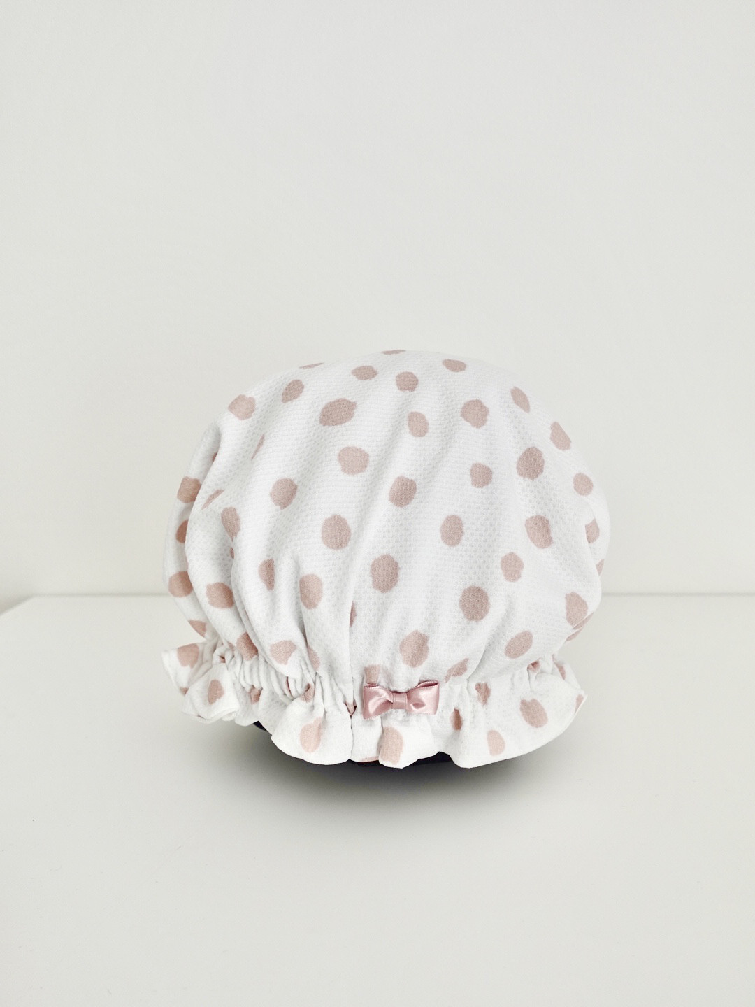 お子様ドットリボン＼接触冷感・吸湿速乾・抗菌加工  ／お子様国産シルクのナイトキャップ　洗えるシルク　おしゃれ