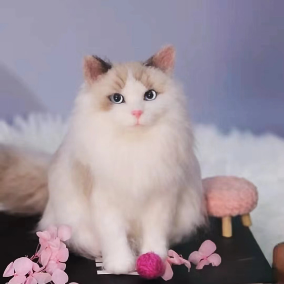 【オーダーメイドペット】羊毛フェルト、うちの子　猫ぬいぐるみ、フェルト猫、羊毛猫、肖像画、犬猫人形 プレゼントやギフトに 1枚目の画像