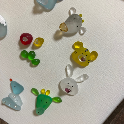 シーグラスアート＊干支＊縁起物＊ハンドメイド＊センニチコウ