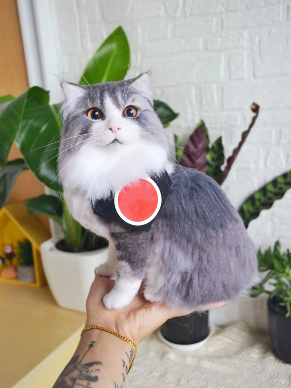 【オーダーメイドペット】羊毛フェルト、うちの子　猫ぬいぐるみ、フェルト猫、羊毛猫、肖像画、犬猫人形 プレゼントやギフトに 100% 模様