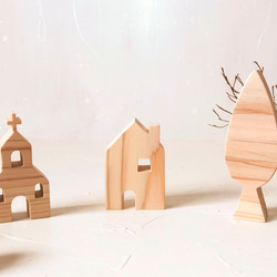 壁掛けOK! 【教会・お家・森の木】木のインテリア雑貨【3点セット