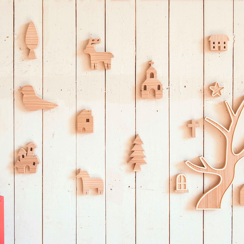 壁掛けOK! 【お家（2種類）・教会】木のインテリア雑貨【3点