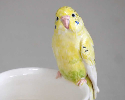 セキセイインコの小物入れ （陶器の小鳥オブジェ） 一輪挿し・花瓶