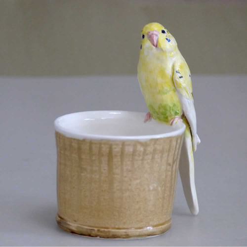 セキセイインコの小物入れ （陶器の小鳥オブジェ） 一輪挿し・花瓶
