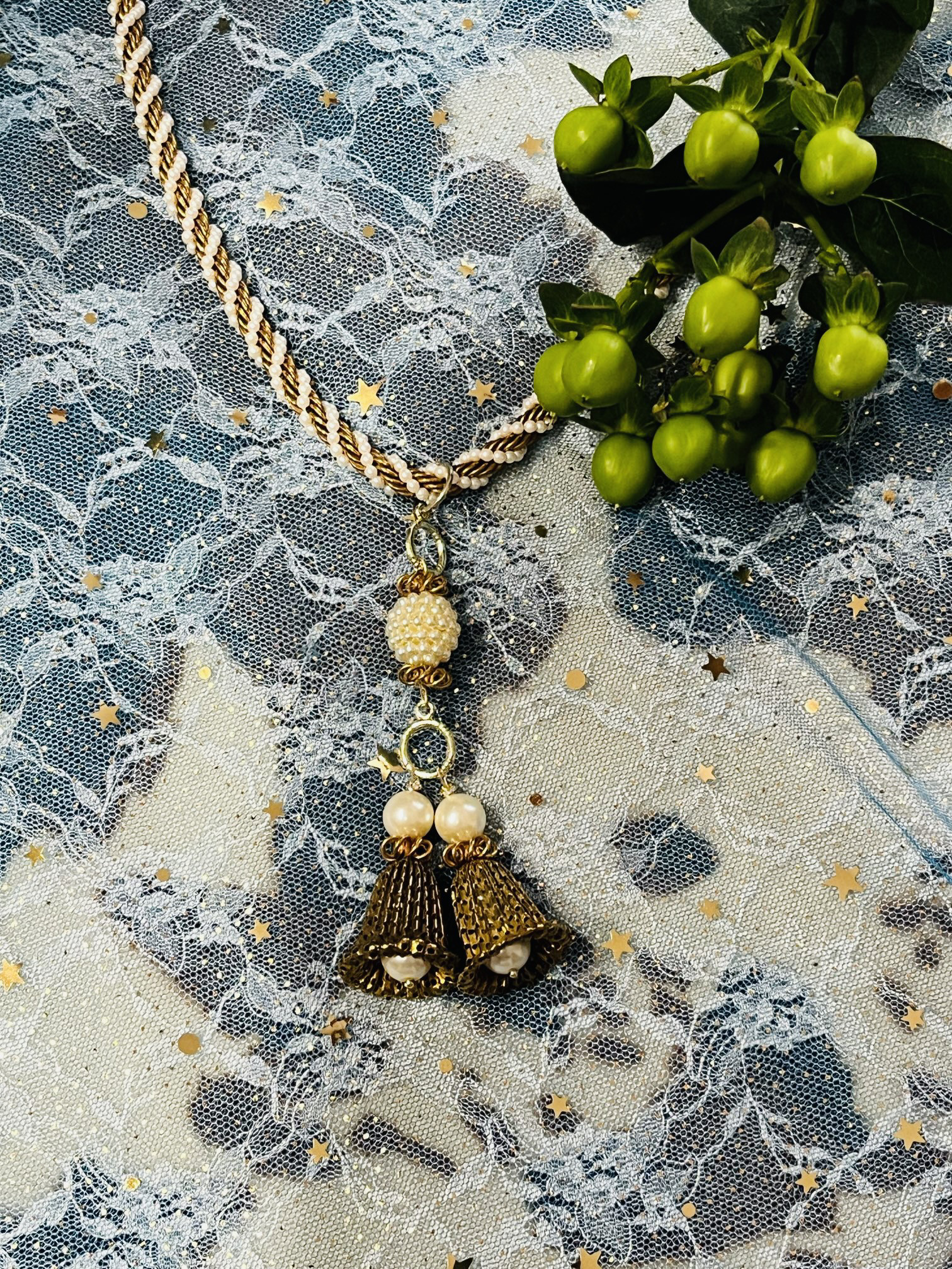 イタリアンヴィンテージブラスチェーンとアメリカンヴィンテージブラス(真鍮) のベルのネックレス(送料無料)