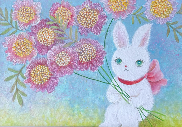 花とリボンうさぎ　(原画) 1枚目の画像