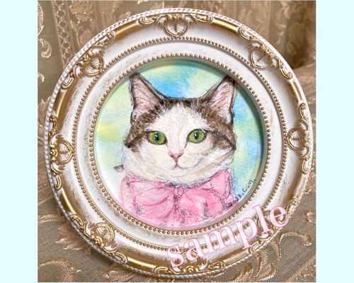 オーダーの品　自作絵画　猫とうさぎの肖像画 オーダーの品 自作絵画 猫とうさぎの肖像画