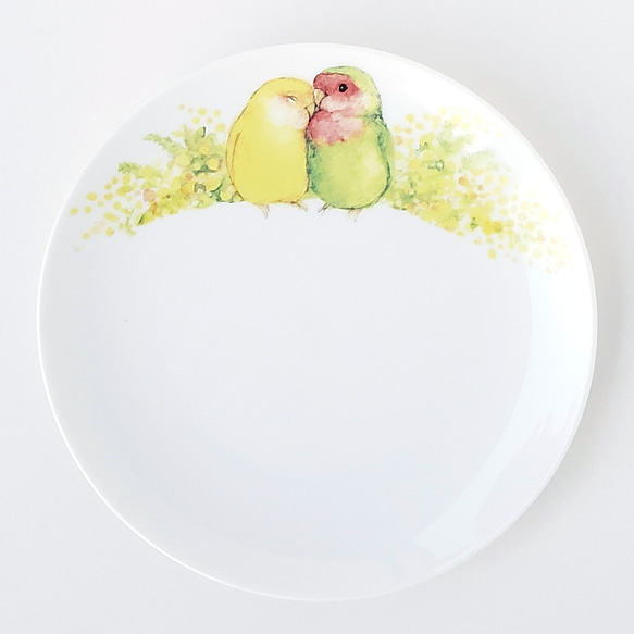 コザクラインコのお皿（　インコ　鳥　オリジナル　水彩画　プレート　食器） 1枚目の画像