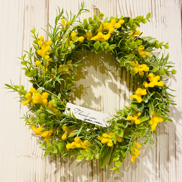 ミモザハンドメイド2023 ミモザとユーカリの爽やかリース アーティ  